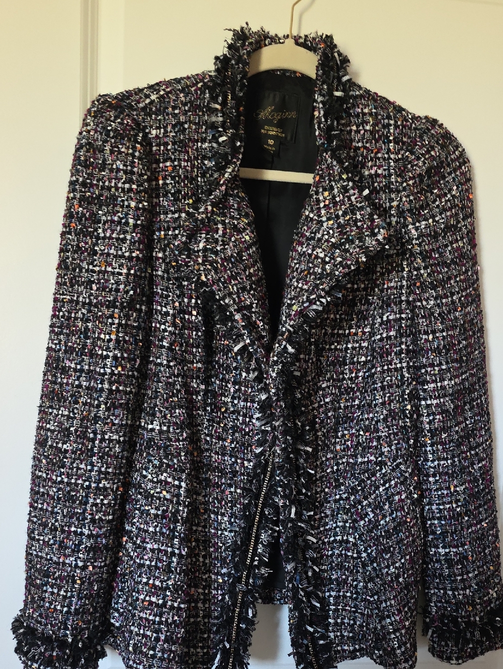 McGinn Black Tweed Fringe-Trim Blazer with Multicolor Flecks